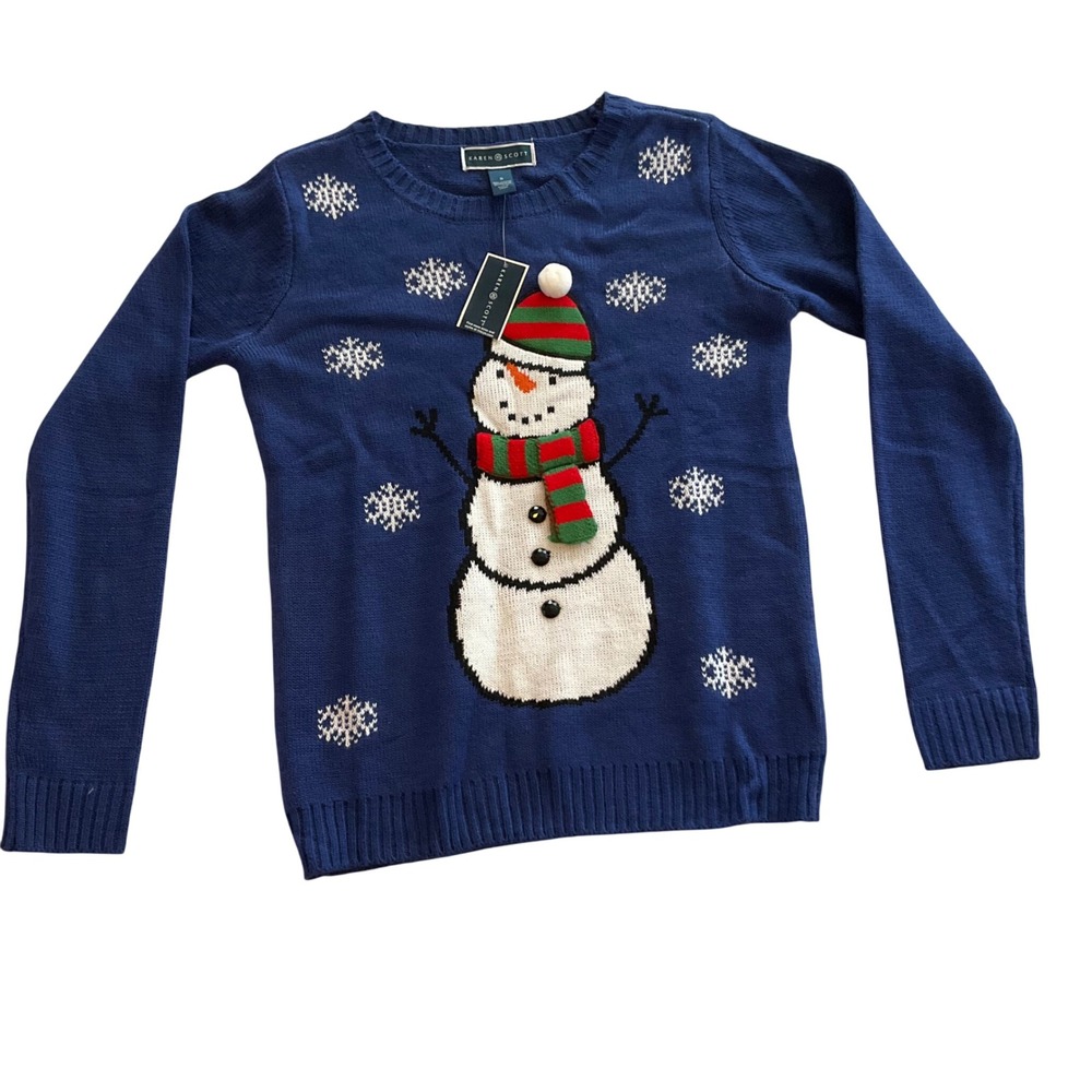 Karen‎ Scott Womens Blue Snowman Christmas Sweater Size S Acrylic